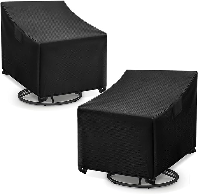 WLEAFJ Outdoor Rocking Chair Covers - Heavy Duty, Waterproof, Patio Rocking Chair Covers - Black, 2 Pack - 27.5" W x 32.5" D x 39" H