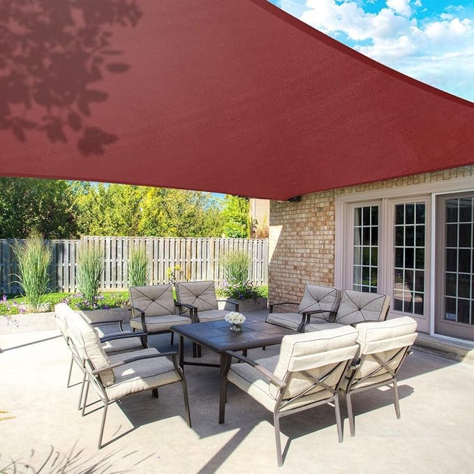 Sun Shade Sail Canopy, Patio Shade Cloth Outdoor Cover - Sunshade Fabric Awning Shelter for Pergola Backyard Garden Carport (Red, 12' x 16' Rectangle)