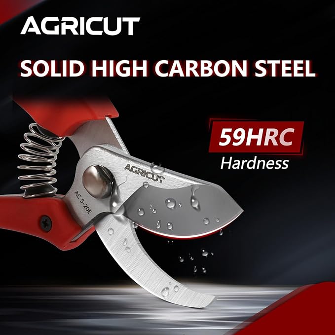 AGRICUT Pruning Shears, 7/8-Inch Cut Capacity Hand Clippers, Bypass Pruners, Gardening Scissors with Sharp Steel Blade (PP Handle, High Carbon Steel)