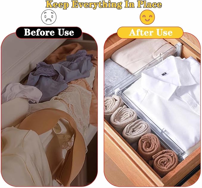 8 Pcs Drawer Dividers for Clothes,3.15" High 11.34"-19.69" clear