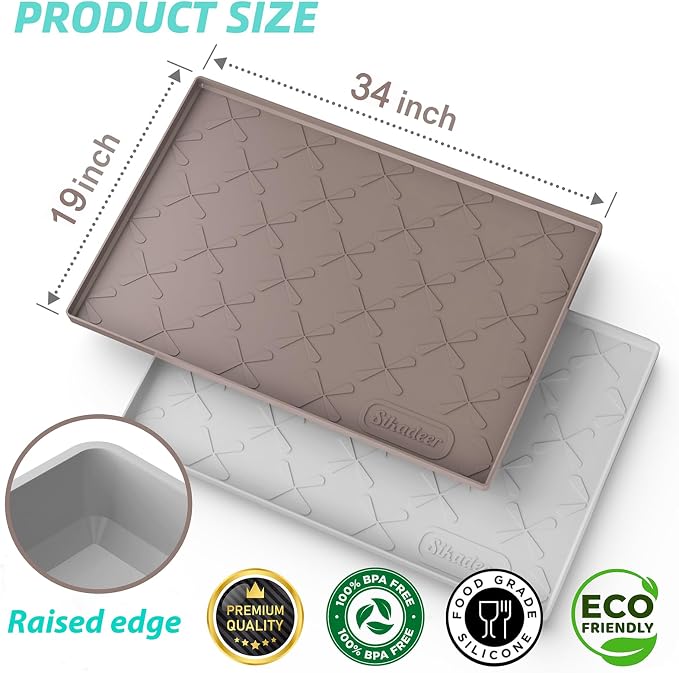 SIKADEER Waterproof Under Sink Mat 34" x 19" Cabinet Protector Silicone Mat | Heavy Duty Deep Drip Tray, Extra Thick Non Slip Liner for Kitchen & Bathroom, Pets, Organizer, Storage, Boots, Home Essential