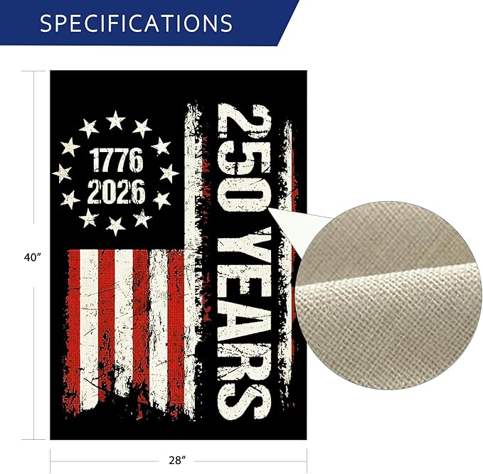 250 Anniversary Usa Garden Flags for Outside, 250 Anniversary USA Flag Patriotic Banner 1776-2026 4th of July Decorations Yard Sign Double-Sided Waterproof Flag Stars and Stripes Design, Commemorative, 28x40 Inch 250 Year American Flag