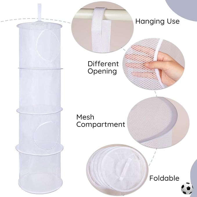 Basumee Hanging Stuffed Animals Storage, 2 Pack Mesh Plush Storage, 4-Tier