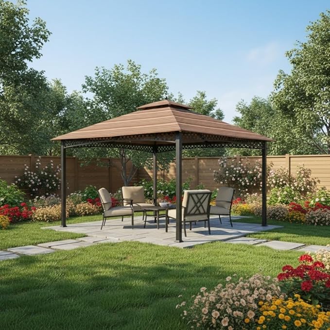 Garden Winds Durable 350 Replacement Canopy Top Compatible with Windsor Dome 10’ x 12’ Gazebo Models L-GZ717PST-C, A111001701 - Stripe Canyon