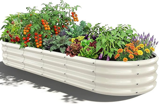 Oval Raised Garden Bed, 6 x 2 x 1FT, Galvanized Steel Planter Box with Wave-Shaped Metal Panels Painted for Outdoor Flower,Tree,Herb & Vegetable Garden (White, 72X24X12 inches)