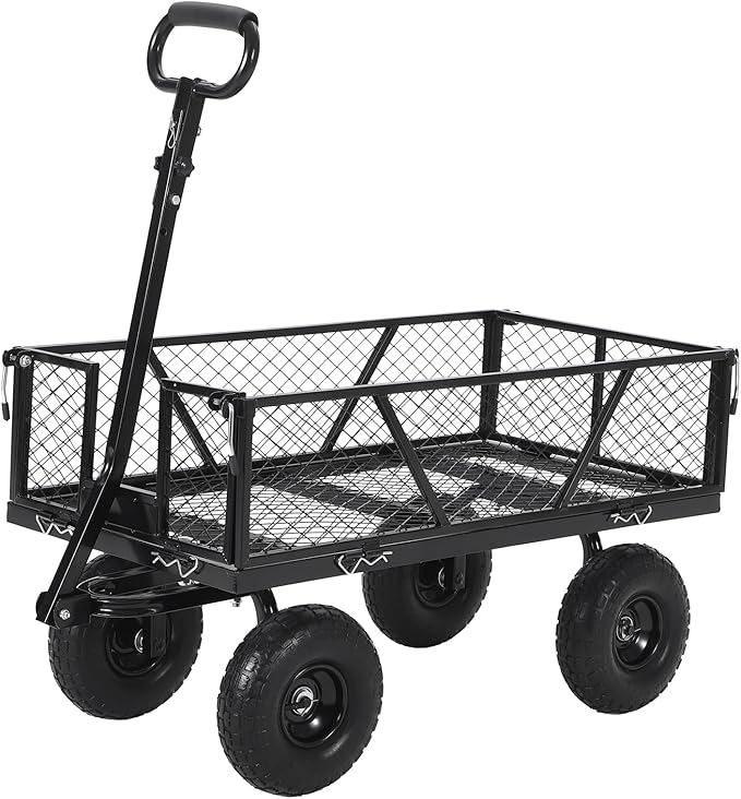 Heavy Duty Steel Garden Cart, 950 LBS Load Capacity Garden Wagon with 10 inch Tire and 180° Rotating Handle Attach to ATV or Tractor, Yellow