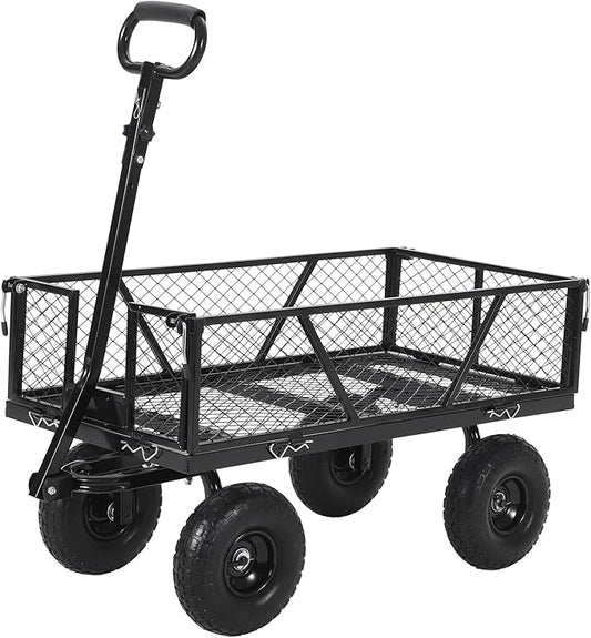 Heavy Duty Steel Garden Cart, 950 LBS Load Capacity Garden Wagon with 10 inch Tire and 180° Rotating Handle Attach to ATV or Tractor, Yellow