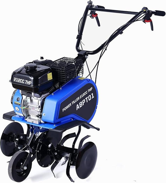 212cc 4-Cycle 7HP Gas Powered Tiller Cultivator - 22" Heavy-Duty Steel Tines Rototiller, Adjustable Wheels and Handle, Forward/Reverse for Plowing, Tilling, Weeding in Garden, Farm (Navy Blue)