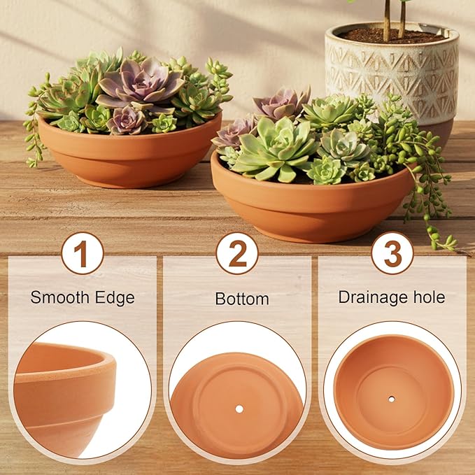 Laerjin Terra Cotta Pots for Plants with Drainage Hole, 2 Pack Large Round Clay Flower Pots, 8.66" Clay Ceramic Pottery Planter Cactus Flower Pots