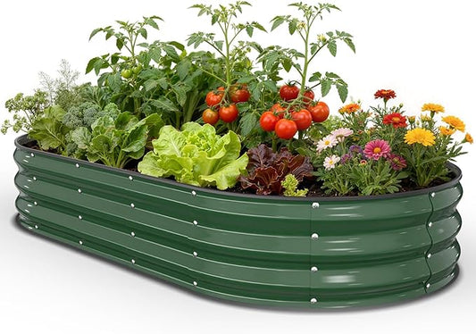 Pattiumo Galvanized Raised Garden Bed 6x3x1 FT, Oval Metal Raised Garden Bed Outdoor Planter Box with Open Bottom, Rust-Resistant Steel Garden Bed for Vegetables Herbs Flowers, Easy Assembly