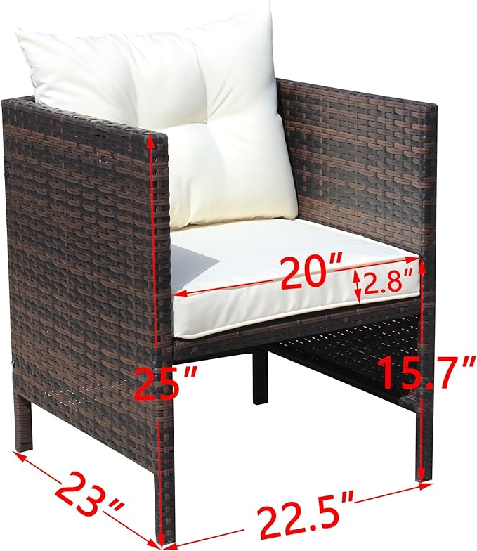 Patio Dining Chairs with Cushions, Outdoor Wicker Chairs for Fire Pit Garden Poolside, Rattan Chair with Beige Seat