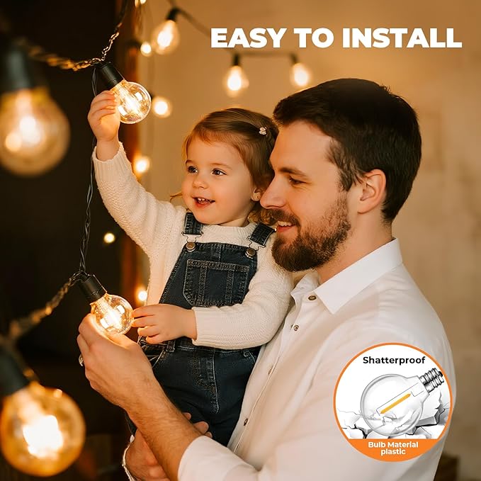 GvvooHome 70 Pack G40 LED Replacement Bulbs, Shatterproof 1 Watt E12 LED Bulb for Outdoor Patio Garden Vintage String Lights, 2200K Warm White, Dimmable