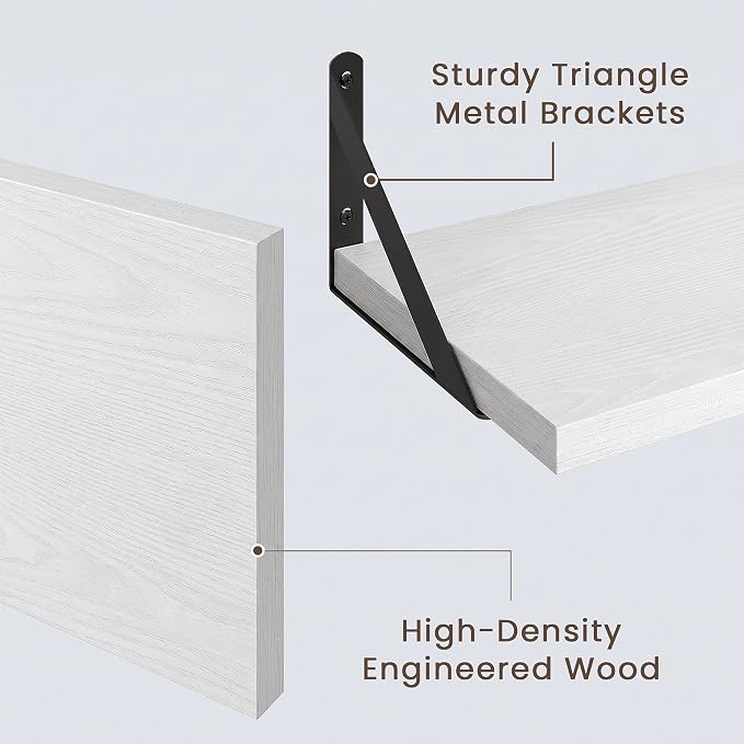 Dreamland Wall Mounted Floating Shelves Set of 2, 24x8, White