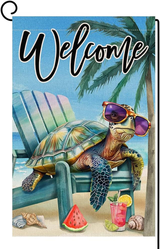 BLKWHT Summer Beach Sea Turtle Garden Flag 12x18 Vertical Double Sided Blue Welcome Ocean Holiday Outside Decorations Burlap Yard Flag BW814