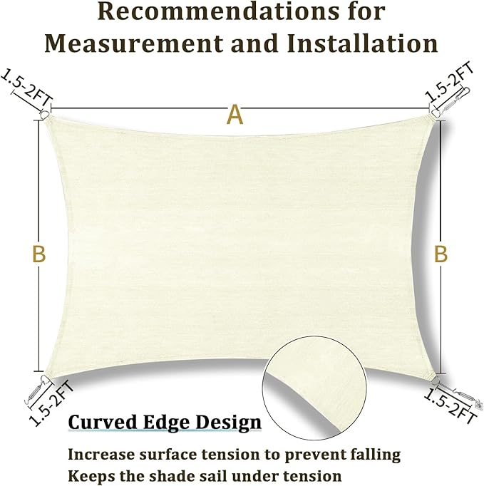 Shade&Beyond Custom 10'x14' Sun Shade Sail Canopy Rectangle UV Block Breathable Curved Sunshade for Backyard Yard Deck Outdoor Facility and Activities, Cream (We Make Custom Size)