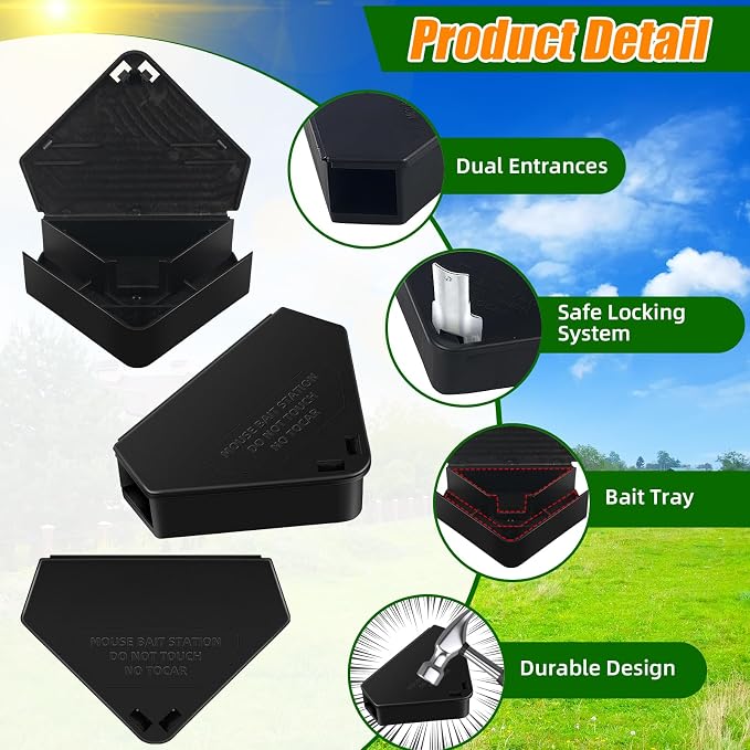 Mouse Bait Station Outdoor Indoor with Keys, 8 Pack Reusable Rat Bait Stations, Mice Stations, Keep Children and Pets Safe, Bait Station Box for Kitchen Garage Patio(Bait is not Included)