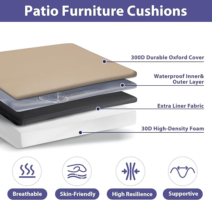 IPYNBAP Outdoor Chair Cushions Set of 4 -Waterproof Outdoor Seat Cushions for Patio Furniture, Patio Chair Cushion with Handle and Ties, Square Out Door Chair Pads,17" x 16" x 2",Beige