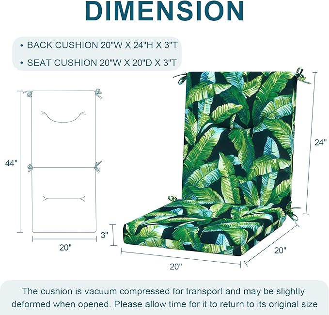 DYTXIII Outdoor High Back Chair Cushions Set of 2, 44x20 in Water Repellent Patio Seat Cushions with Elastic Sponge, All Weather Cushions for Rocking, Dining Chairs, Patio Furniture - Hanalei Lagoon