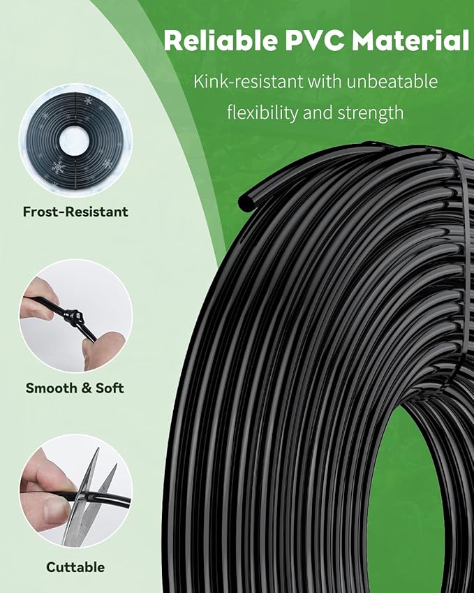 Pawfly 50 ft. 1/4 Drip Irrigation Tubing, Black Distribution Tubing, Blank PVC Drip Irrigation Hose Roll for Garden Watering, Drip Irrigation Part for Drip Irrigation System, PVC Drip Line