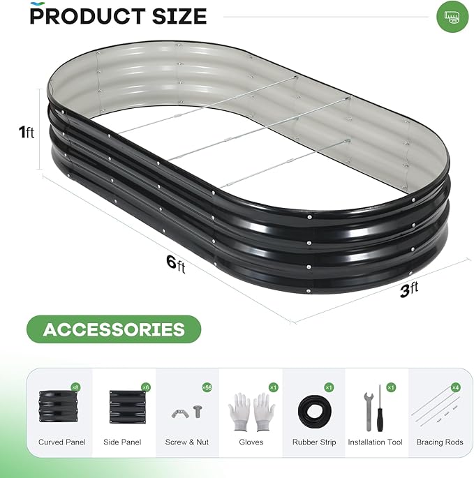 Galvanized Raised Garden Beds Outdoor, 6x3x1ft Oval Metal Raised Beds for Gardening, Rust-Resistant Garden Planter Box for Planting Vegetables, Flowers, Fruits in Backyard, Patio, Lawn(Grey)