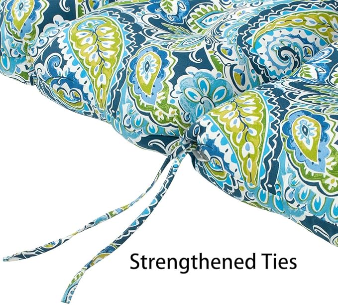 Magpie Fabrics Indoor Outdoor Tufted High Back Chair Cushion Set of 2, Waterproof All-Weather Deep Seating Rocking Chair Patio Chaise Lounge Sun Lounger Chair Cushions(Paisley Lapis Green)