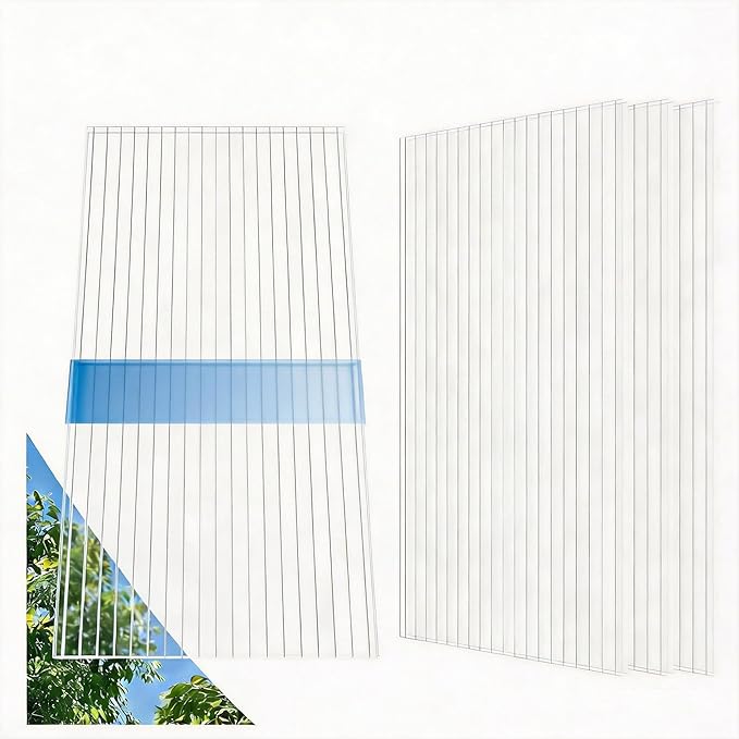 6 Pcs Polycarbonate Greenhouse Panels, 5’ x 2’ x 0.16” Polycarbonate Sheet, Twin-Wall Plastic Panels for DIY Cold Frame & Pergola Roof, Window, Wall