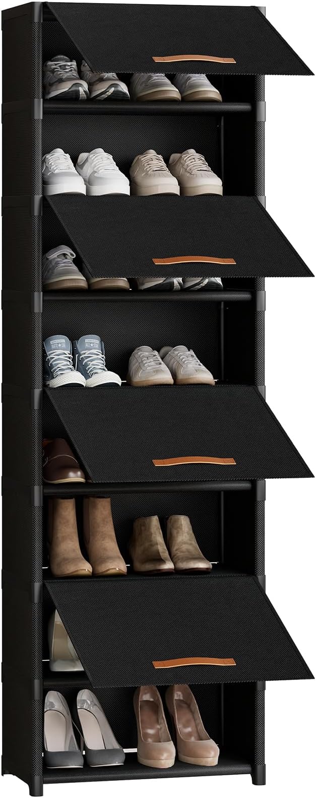 9 Tier Shoe Cabinet with Door, 18-Pair Rack for Closet Black