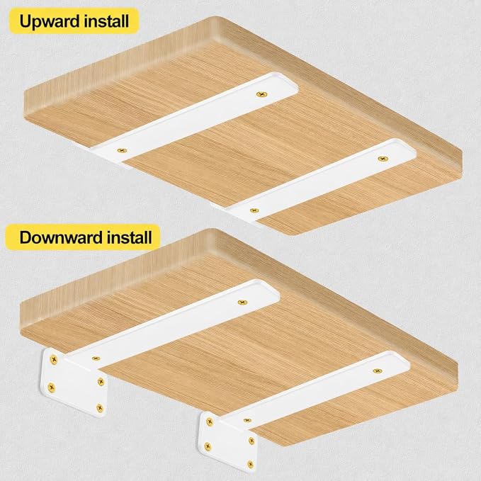 4 Pack - 18 inch White Hidden L Shelf Bracket (1/5 Inch Thicked) Iron Floating Shelf Brackets Rustic Industrial Metal Brackets for Shelf Support