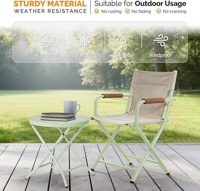 VINGLI Outdoor Folding Side Table with Chic Hollow Pattern and Durable, Rust-Resistant Coated Iron Patio Bistro Table Suitable for Indoor & Outdoor Porch, Deck, Balcony and Pool,Green