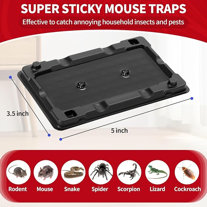 LULUCATCH Mouse & Insect Glue Traps, 96 Pack Adhesive Glue Traps, Pre-Baited Heavy Duty Non-Toxic Bulk Mouse Traps Indoor for Small Mice, Insects, Rodent, Bug, Easy to Use Pet Safe