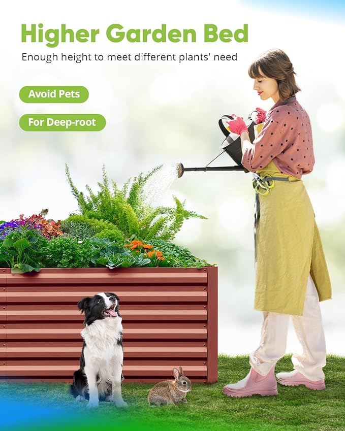 Quictent Galvanized Raised Garden Bed 8x4x2 Ft Tall Metal Planter Box for Vegetables Bottomless for Backyard, 2 Tomato Cages Included, 22.04" Deep, Terracotta