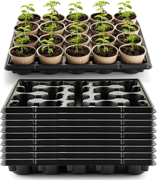 RooTrimmer 20 Cell Plant Trays for Carrying 3 inch Round Nursery Pots, Sturdy Plastic Trays Suitable for Holding 200 pcs Peat Pots (10 Packs)