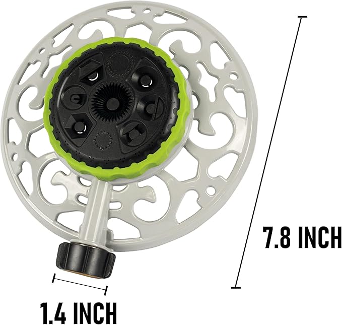Hourleey Adjustable Turret Metal Sprinkler, 8 Mode Fixed Lawn Sprinkler for Yard with Hose Quick Connect Product Adapter for Garden Watering Irrigation