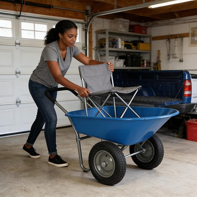 Blue Garden Wheelbarrow Two Wheeled Trolley with 15 Inch Pneumatic Wheels WB189BL Easy Maneuver