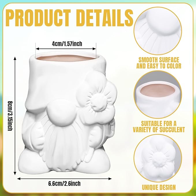 Beeveer 6 Sets Paint Your Own Gnomes Succulent Planter Cute Mini Unpainted Flower Pots DIY Paintable Succulent Pots for Christmas Classroom DIY Craft Project Activity