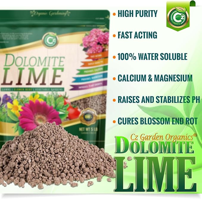 Organic Dolomite Lime 5LB Prilled - Made in USA - OMRI Listed - Garden Soil Amendment Fertilizer. Calcium/Magnesium Additive. Safely Stabilize pH. Cures Blossom End Rot in Tomatoes.