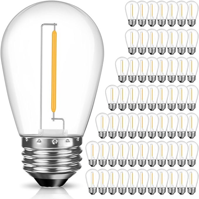 GvvooHome 64 Pack S14 LED Replacement Light Bulbs, Shatterproof Plastic 1W Outdoor String Light Bulbs for Patio, Garden, Waterproof, E26 Regular Medium Screw Base, Warm White