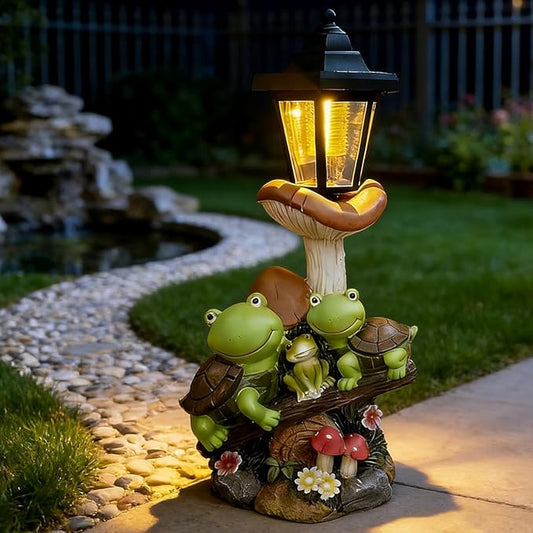 Outdoor Solar Powered Turtle Statue, Turtle and Mushroom-Shaped Sculpture with LED Light, Suitable for Decor Courtyard,Backyard, and Lawn, Unique Birthday and House Warming Gifts