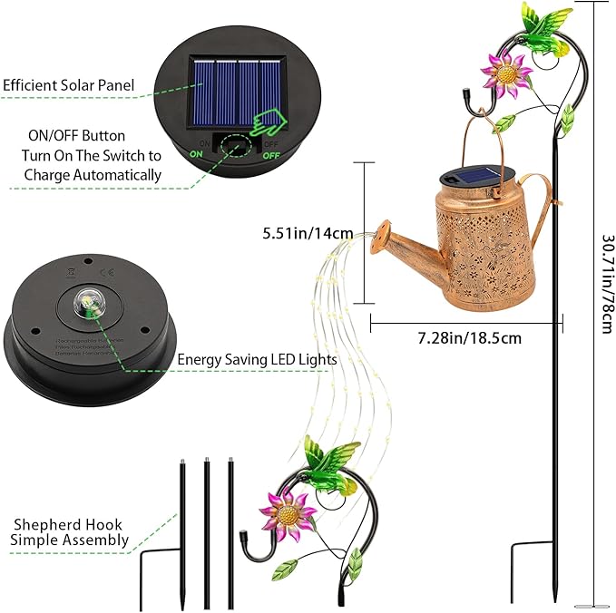 VOOKRY Solar Lights Outdoor Waterproof, Hummingbird Retro Metal Solar Watering Can Lights, Gifts for Women Mom Grandma Mother's Day, Hanging Lantern Decorative Garden Decor for Outside Yard Lawn Patio