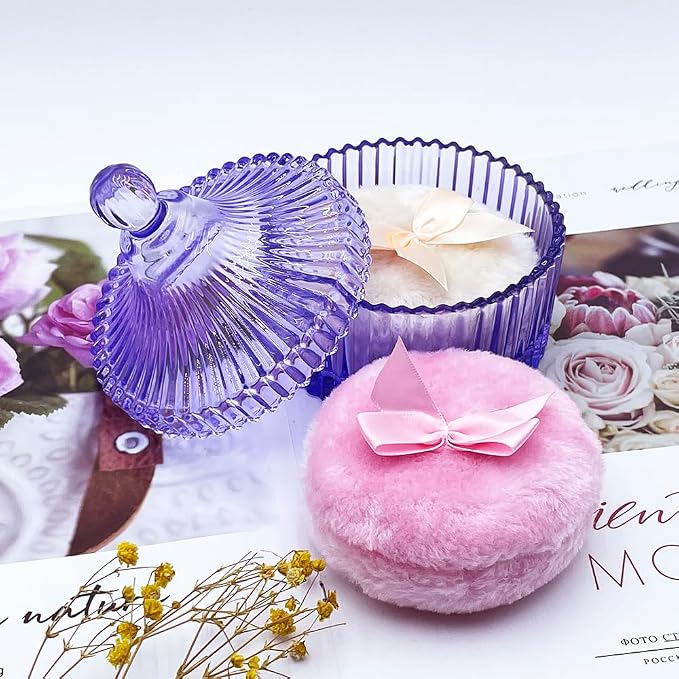 Colorful Glass Jar With Lid,Powder Puff Container,Jewelry Box,Candy Cookie Jars,Decorative Jar(Purple)