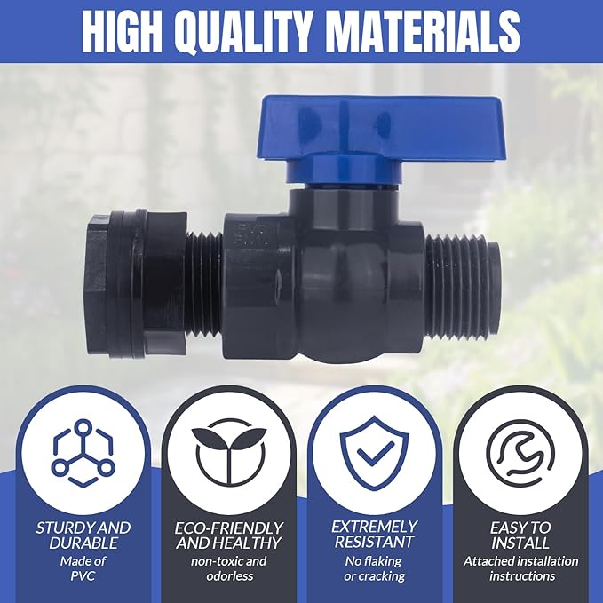 PVC Rain Barrel Spigot Kit 2 Pack 3/4" GHT Bulkhead Fitting with PVC Ball Valve Leak-Proof Tank Faucet for Rain Barrel, Water Tank & Container Drain