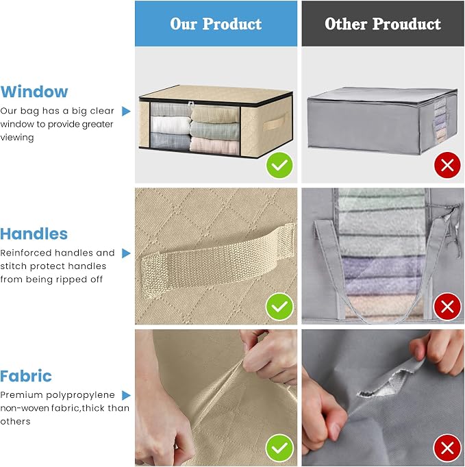 HomeHacks 8-Pack Clothes Organizer Storage Bags, 35L Storage Bins, Beige