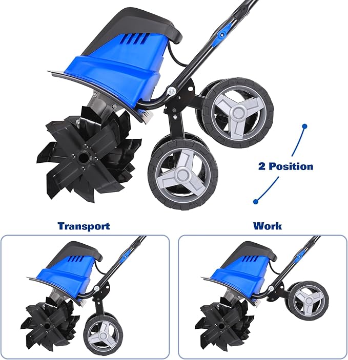 BILT HARD 16-Inch Corded Garden Tiller Cultivator, 13.5-Amp 6 Steel Tines Tillers with Adjustable Wheels & Foldable Handle, 8-Inch Tillling Depth Electric Rototiller for Lawn/Yard/Garden Soil Digging