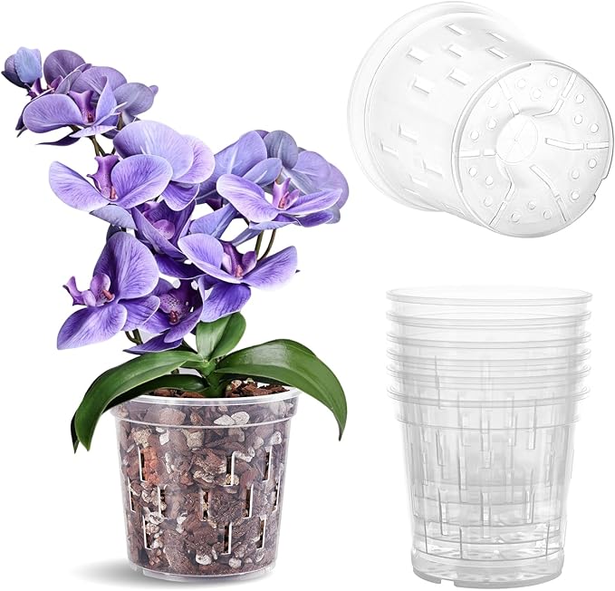 TRUEDAYS Orchid Pot – 6 Pack 6 Inch Clear Orchid Pots with Drainage Holes for Repotting – Ideal for Healthy Root Growth – Sturdy Plastic Plant Pot for Indoor & Outdoor Plants