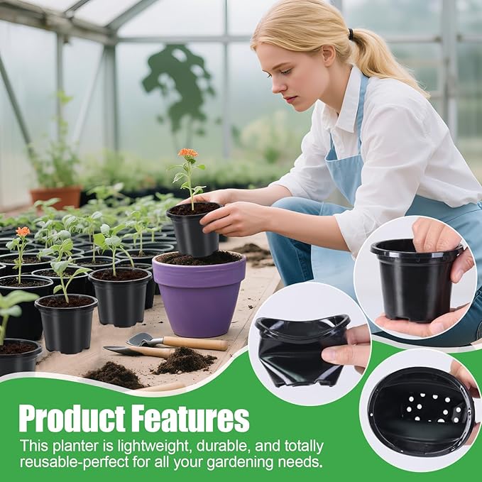 Oliz 30 Pack Black Nursery Pots for Plants, 3.5 Inch Sturdy Plastic Seedling Plant Pot with Drainage Holes, Indoor Outdoor Garden Seed Starter with 30 Plant Labels