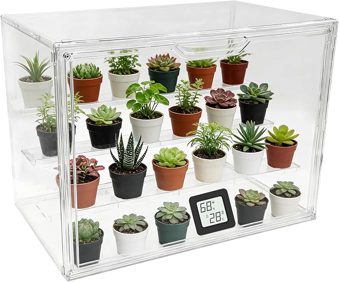 Clear Mini Greenhouse Indoor, Small Stackable Tabletop Portable Green House with Magnetic Door for Plant Seed Germination, Home Gardening Display,etc. (14.2x8.7x10.6in, 1 Pack)