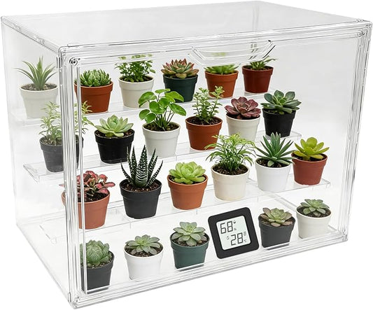 Clear Mini Greenhouse Indoor, Small Stackable Tabletop Portable Green House with Magnetic Door for Plant Seed Germination, Home Gardening Display,etc. (14.2x8.7x10.6in, 1 Pack)