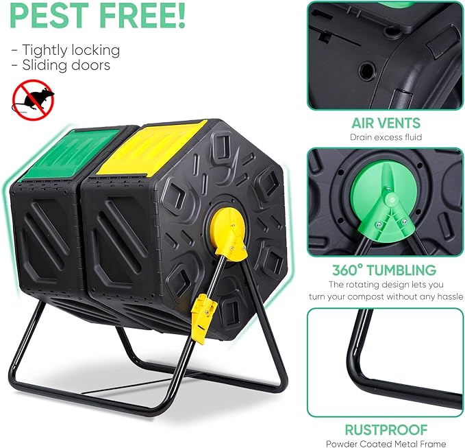 SUPER DEAL Outdoor Compost Bin, Garden Composter, Large Capacity BPA Free Material for Fast Creation of Fertile Soil, Easy to Assemble, Black (Black, 37 Gallon)