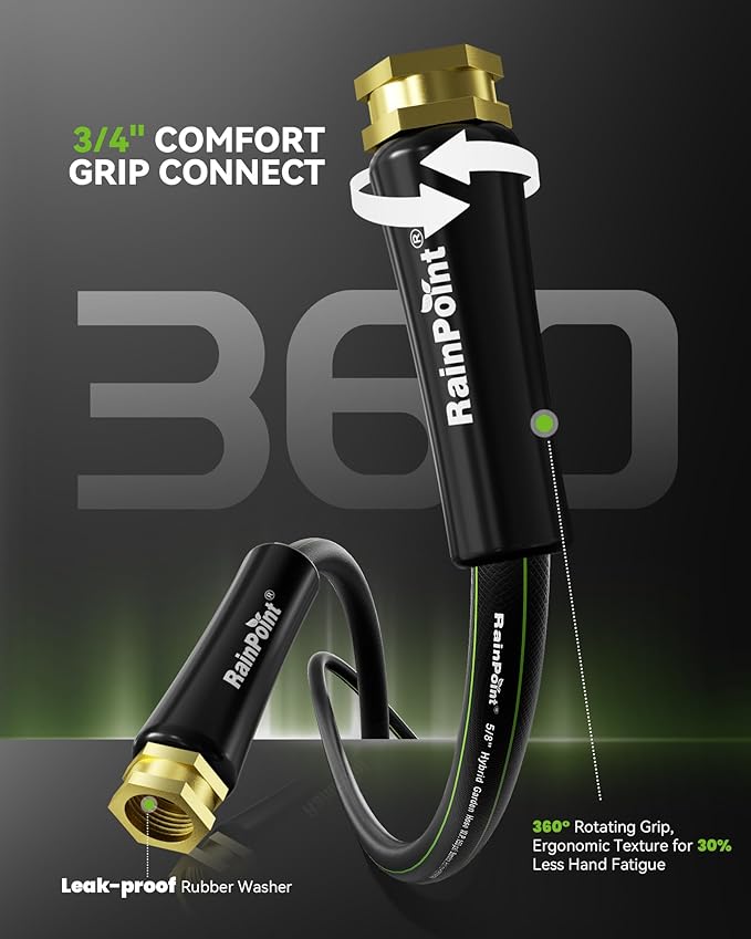 RAINPOINT Short Garden Hose 15ft x 5/8", Water Hose Heavy Duty, Flexible, Lightweight Durable Hybrid Hose with Swivel Handle for Yard, Car Wash, Pets, No Kink, Male to Female Fittings