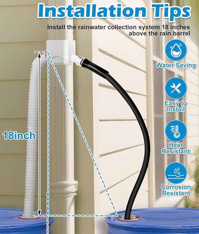 Downspout Diverter, WADEO Rain Barrel Diverter Fits for 2"x 3" Standard Downspout, Rainwater Collection System with Two Water Outlets to Collect Rainwater from Gutter, with 5FT Hose